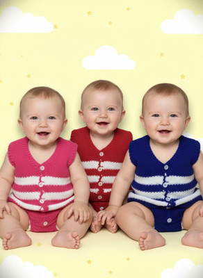 ANABIYA Striped V Neck Casual Baby Boys & Baby Girls Blue, Red, Pink Sweater