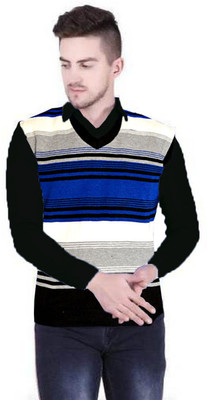 Shunit creation Striped V Neck Casual Men Blue Sweater