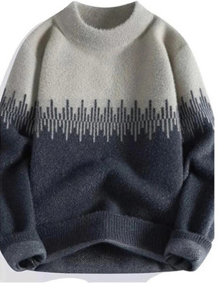 Keenuu Self Design, Printed High Neck Casual Men Grey Sweater