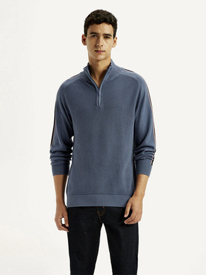 LEVI'S Self Design Collared Neck Casual Men Blue Sweater