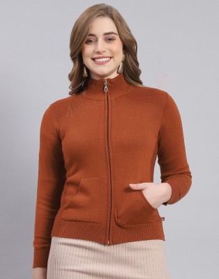 MONTE CARLO Solid High Neck Casual Women Brown Sweater