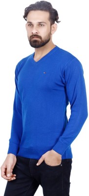 Kryptar Solid V Neck Casual Men Dark Blue Sweater