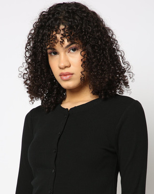 GAP Solid Round Neck Casual Women Black Sweater
