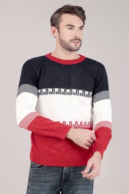 lewiston Striped Round Neck Casual Men Red Sweater