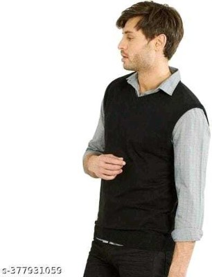 Mastu Solid V Neck Casual Men Black Sweater