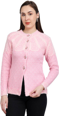 HITTIKA Embroidered Mandarin Neck Casual Women Pink Sweater