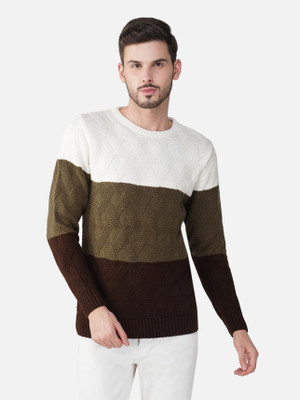 Joe Hazel Colorblock Round Neck Casual Men Multicolor Sweater