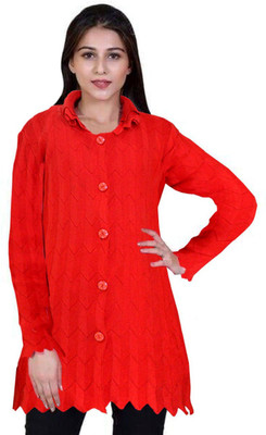 A N Enterprises Self Design Round Neck Casual Women Red Sweater