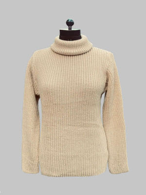 FLOWERINA CLOTHING Solid High Neck Casual Women Beige Sweater