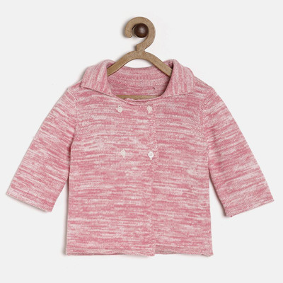 MINI KLUB Self Design Casual Baby Girls Pink Sweater