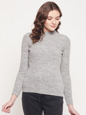 98 Degree North Self Design High Neck Casual Women Grey Sweater