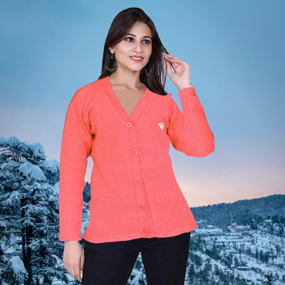 DivyaFashion Solid V Neck Casual Women Pink Sweater
