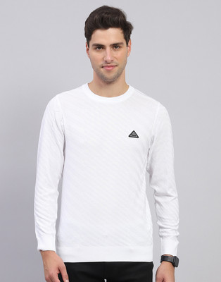 Rock.it Self Design Round Neck Casual Men White Sweater