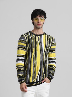 JACK & JONES Woven Round Neck Casual Men Yellow Sweater