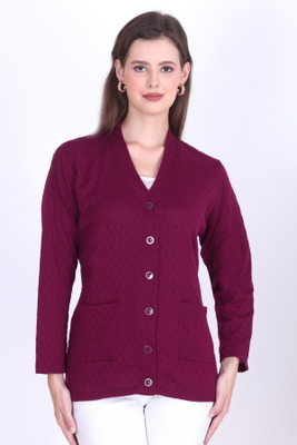 urban rock Solid V Neck Casual Women Purple Sweater