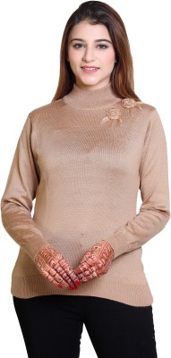 Winter knit Self Design High Neck Casual Women Beige Sweater