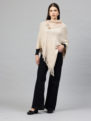 PIERRE CARLO Self Design Turtle Neck Casual Women Beige Sweater