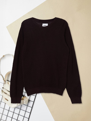 MAX Solid Round Neck Casual Boys Red Sweater