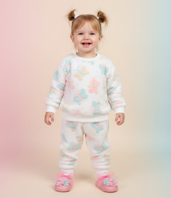 MODESTYLE Floral Print Round Neck Casual Baby Girls White Sweater