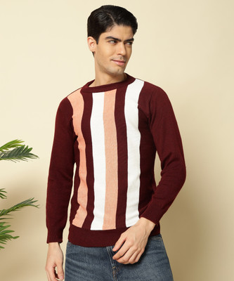 TWOCRAZIIE Striped Round Neck Casual Men Multicolor Sweater