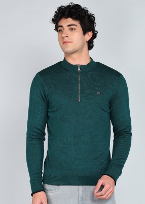 PETER ENGLAND Solid High Neck Casual Men Dark Green Sweater