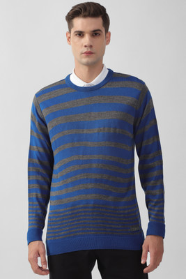 PETER ENGLAND Solid Crew Neck Casual Men Blue Sweater