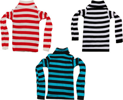 TBMANIA Striped High Neck Casual Girls Multicolor Sweater