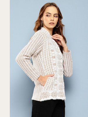 MUHURATAM Solid Collared Neck Party Women Brown Sweater