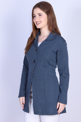 DAILYDUDE Solid Collared Neck Casual Women Blue Sweater