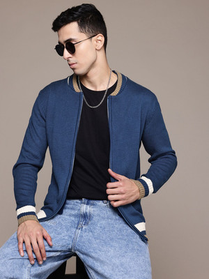 Roadster Solid Round Neck Casual Men Blue Sweater