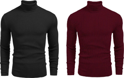 nikline Solid High Neck Casual Men Black, Maroon Sweater