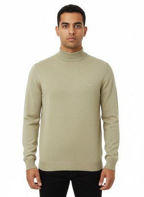 VOMAZO Solid Turtle Neck Casual Men Beige Sweater