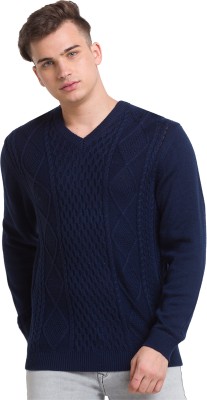 COLORPLUS Self Design V Neck Casual Men Blue Sweater