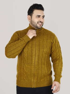 Sztori Self Design Round Neck Casual Men Yellow Sweater