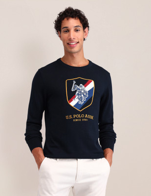 U.S. POLO ASSN. Graphic Print Round Neck Casual Men Blue Sweater