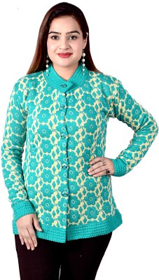 AYUB FASHION Self Design Round Neck Casual Women Green Sweater