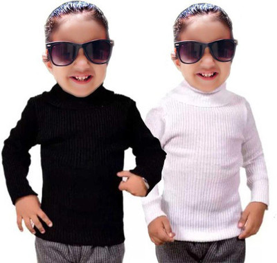 HENCY Solid High Neck Casual Baby Boys & Baby Girls Black, White Sweater