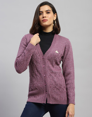 MONTE CARLO Woven V Neck Casual Women Purple Sweater