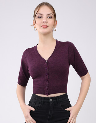 MONTE CARLO Solid One Shoulder Neck Casual Women Red Sweater