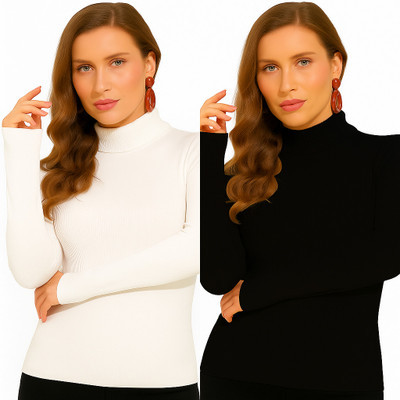 COPEHI Solid High Neck Casual Women White, Black Sweater