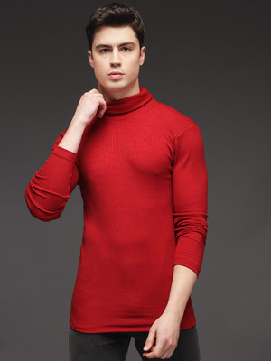 TANDUL Solid Turtle Neck Casual Men Maroon Sweater