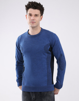 MONTE CARLO Solid Round Neck Casual Men Blue Sweater