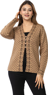 TWENTY ME Printed V Neck Casual Women Beige Sweater