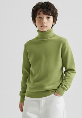 Clothify Solid High Neck Casual Boys Green Sweater