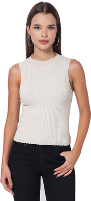 KALT Self Design Round Neck Casual Men Beige Sweater