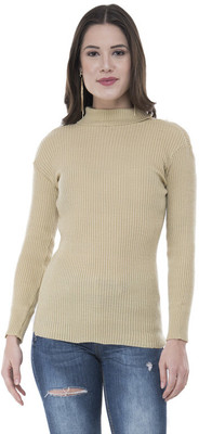 KAVYA Solid High Neck Casual Women Beige Sweater