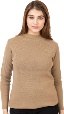 TWENTY ME Solid Round Neck Casual Women Beige Sweater