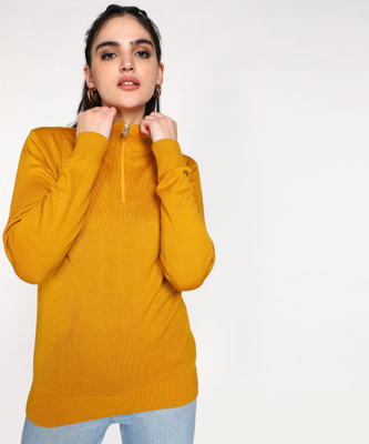 NUMERO UNO Solid High Neck Casual Women Yellow Sweater