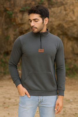 RIGO Solid High Neck Casual Men Grey Sweater