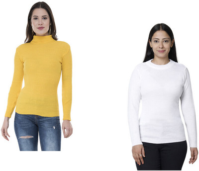 IndiWeaves Solid High Neck Casual Women Multicolor Sweater